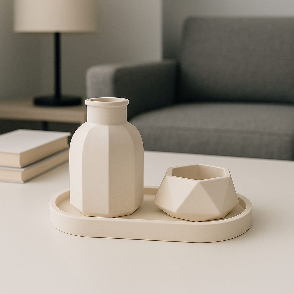 Forma set u modernom dnevnom boravku sa sivom sofom i lampom u pozadini, elegantno uklopljen u enterijer.